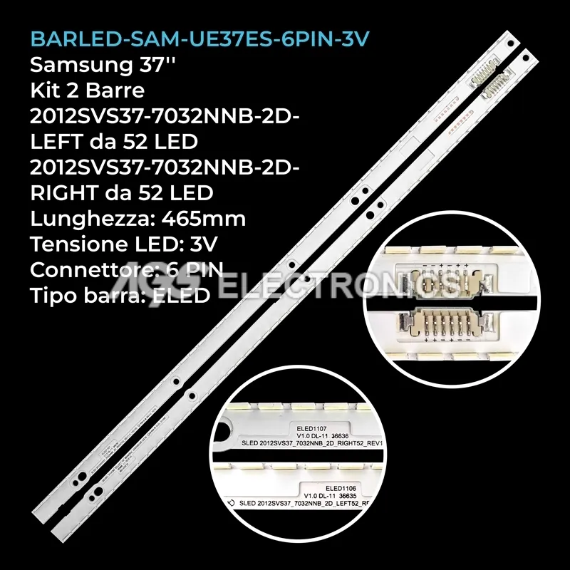 kit 2 barre LED retroilluminazione per Samsung 37 pollici modello UE37ES6710