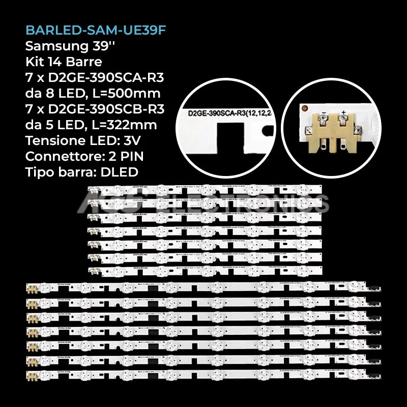 kit 14 barre LED retroilluminazione per Samsung 39 pollici modello UE39F5000AWXXC