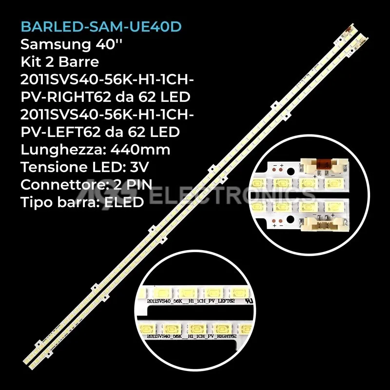 kit 2 barre LED retroilluminazione per Samsung 40 pollici modello UN40D5500RHXZA
