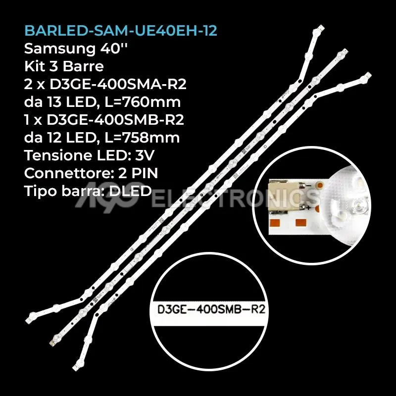 kit 3 barre LED retroilluminazione per Samsung 40 pollici modello UN40H5103AFXZX