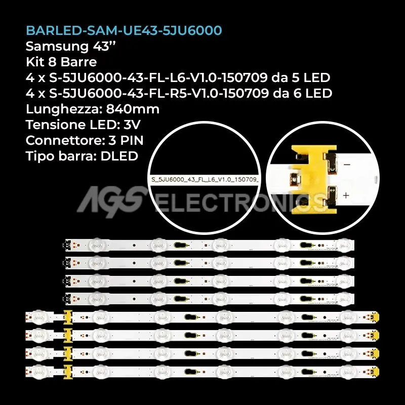 kit 8 barre LED retroilluminazione per Samsung 43 pollici modello UE43JU6000K
