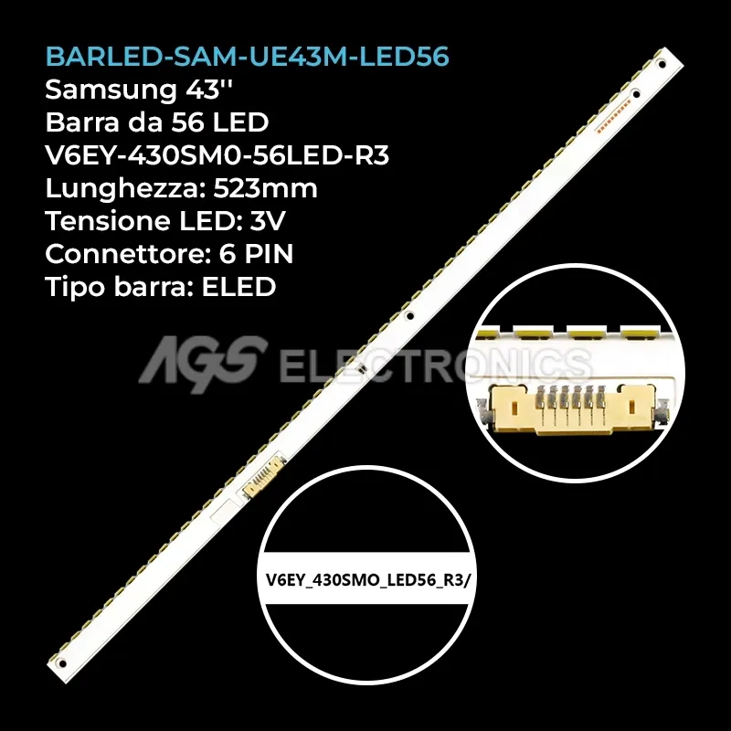 kit 1 barre LED retroilluminazione per Samsung 43 pollici modello UN43K6500AGXZS