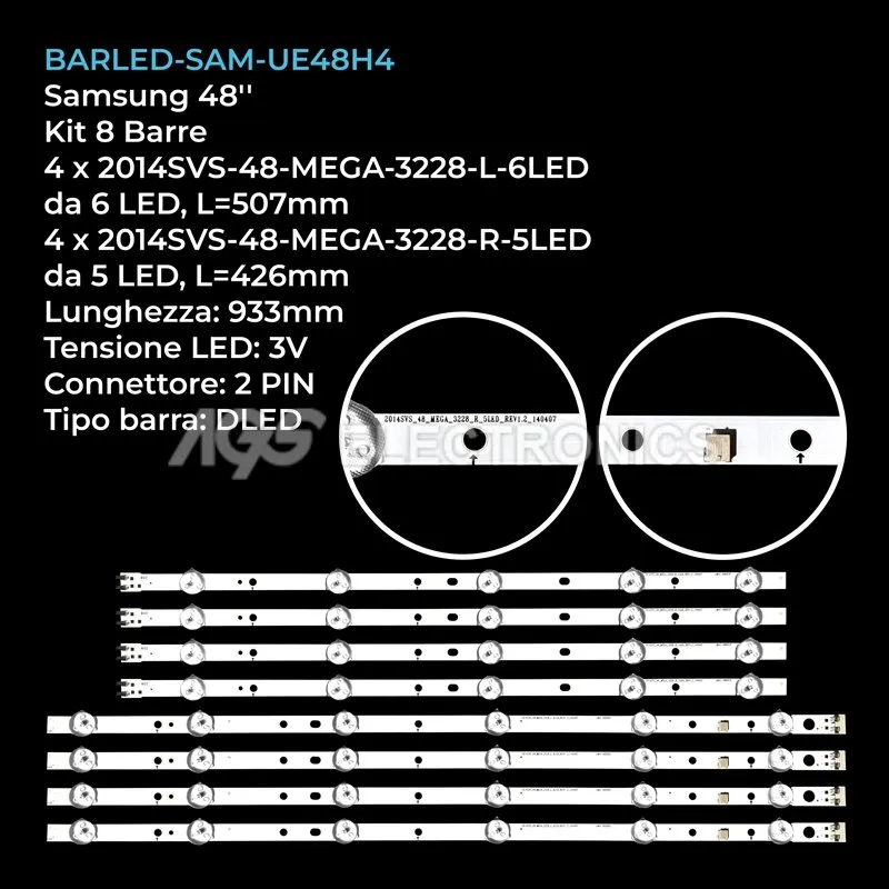 kit 8 barre LED retroilluminazione per Samsung 48 pollici modello UA48H4203AWXSQ