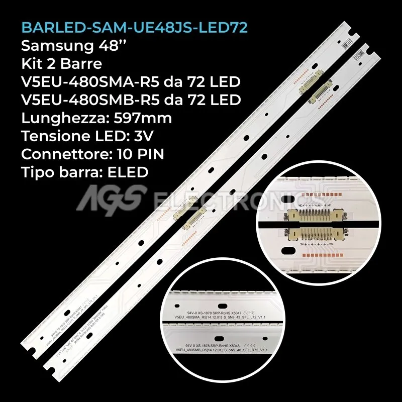 kit 2 barre LED retroilluminazione per Samsung 48 pollici pannello CYQJ048FLLV1H