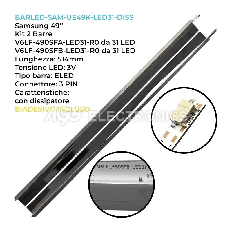 kit 2 barre LED retroilluminazione per Samsung 49 pollici modello UE49KU5100