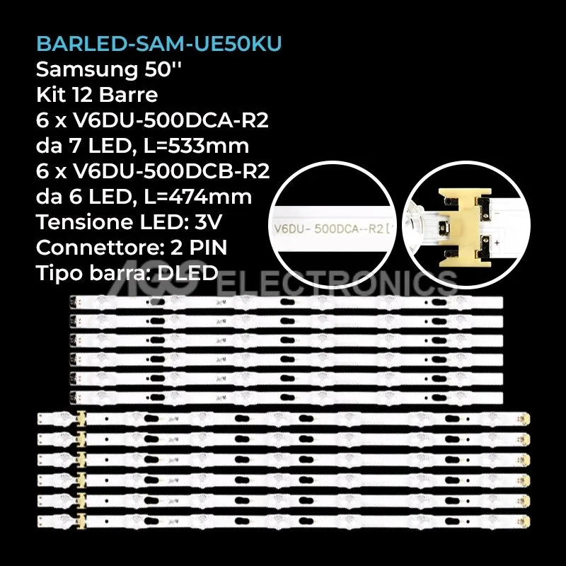 kit 12 barre LED retroilluminazione per Samsung 50 pollici modello UE50KU6000KXXU