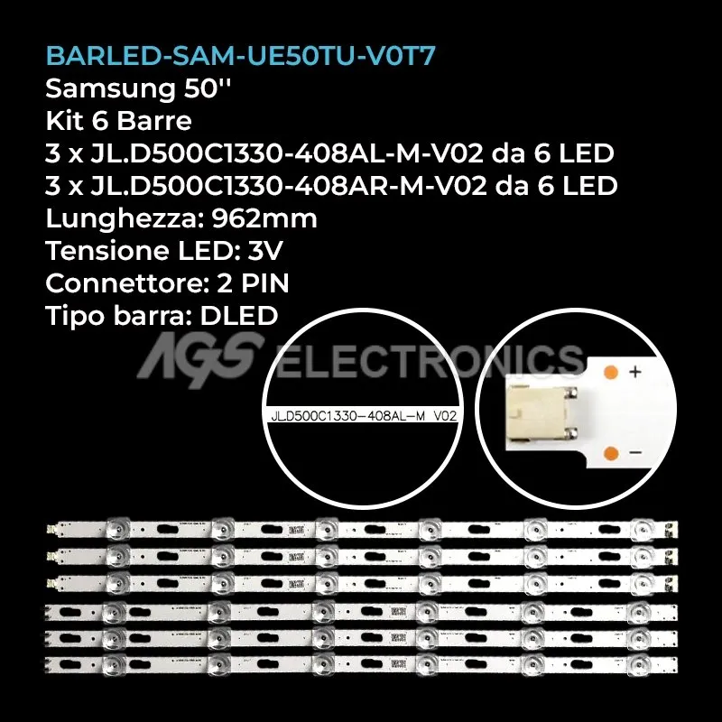 kit 6 barre LED retroilluminazione per Samsung 50 pollici modello UE50TU7090UXZG