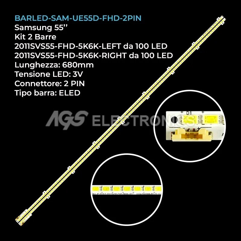 kit 2 barre LED retroilluminazione per Samsung 55 pollici modello UA55D6000