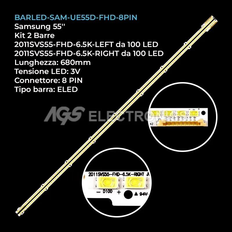 kit 2 barre LED retroilluminazione per Samsung 55 pollici modello UN55D6450UFXZX