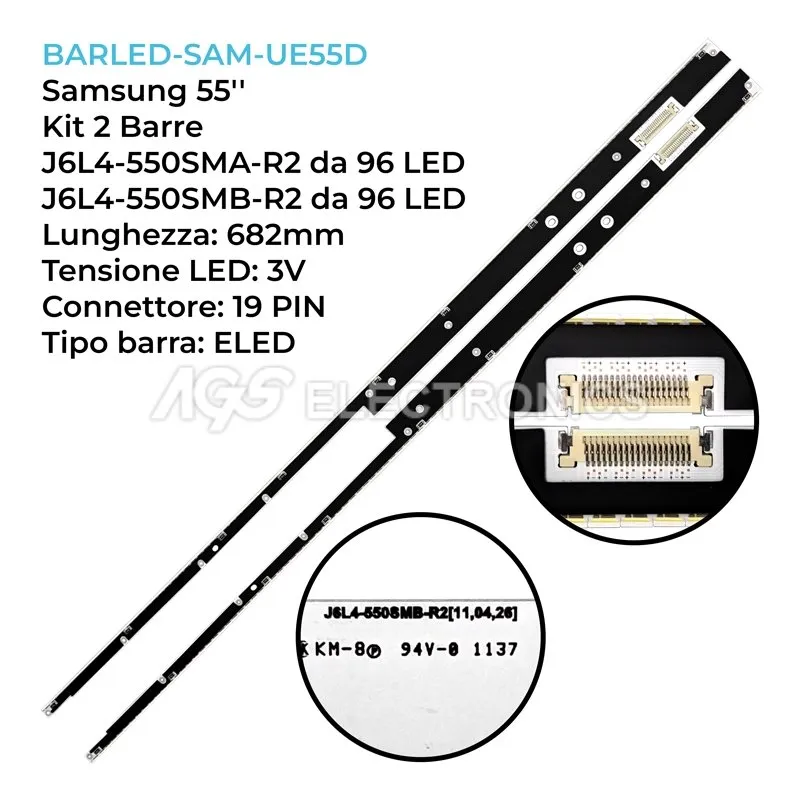 kit 2 barre LED retroilluminazione per Samsung 55 pollici modello UE55D7000LSXKZ