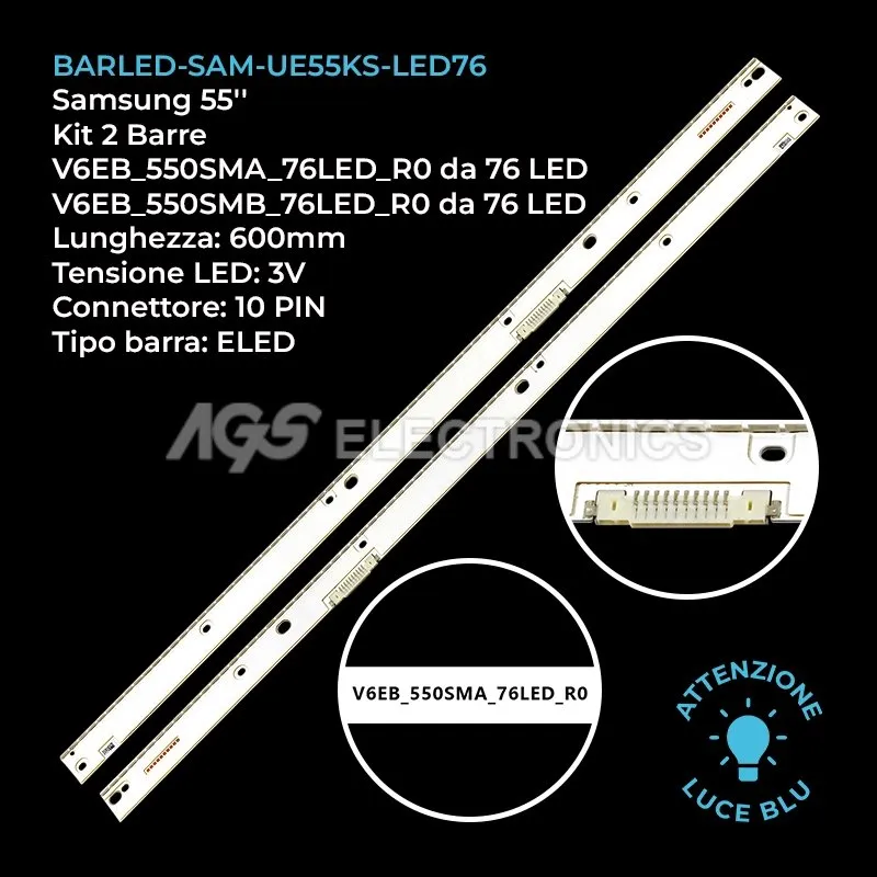 kit 2 barre LED retroilluminazione per Samsung 55 pollici modello UE55KS9000UXRU