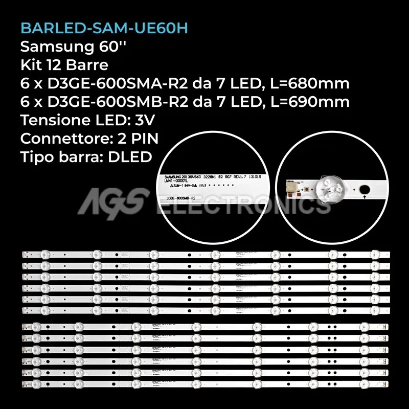 kit 12 barre LED retroilluminazione per Samsung 60 pollici modello UN60H6103AFXZP
