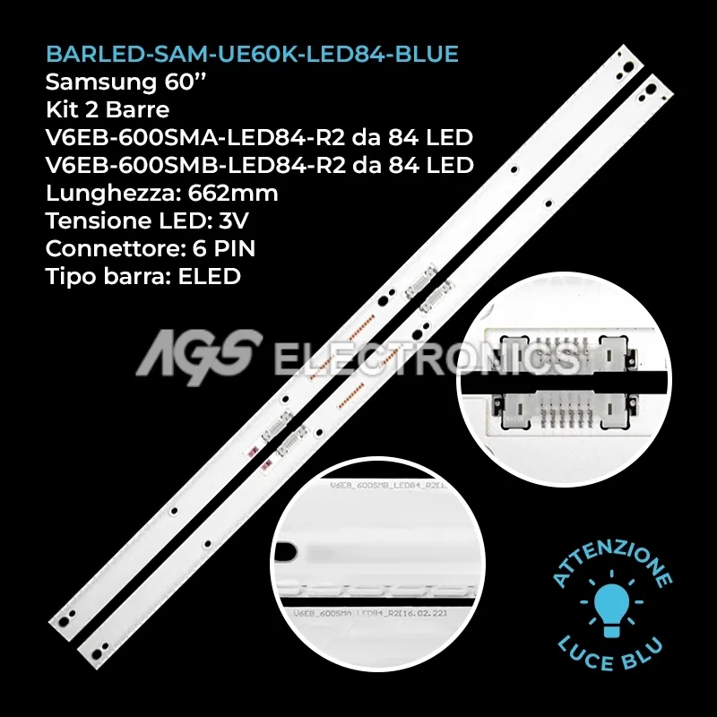 kit 2 barre LED retroilluminazione per Samsung 60 pollici modello UN60KS8000FXZA