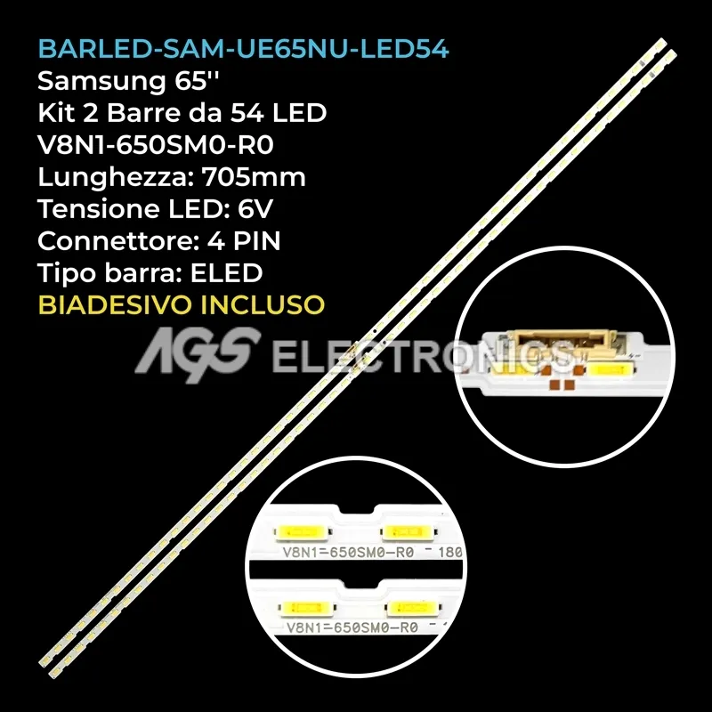 kit 2 barre LED retroilluminazione per Samsung 65 pollici modello UE65RU7100UXMI