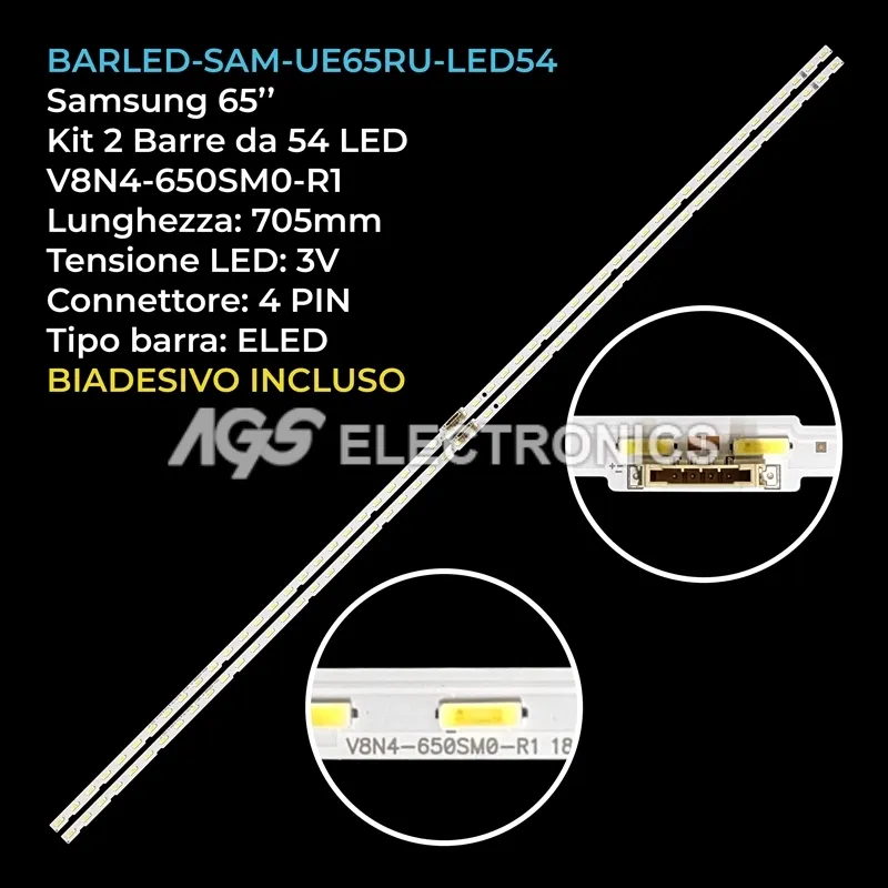 kit 2 barre LED retroilluminazione per Samsung 65 pollici modello UE65NU7400UXCE