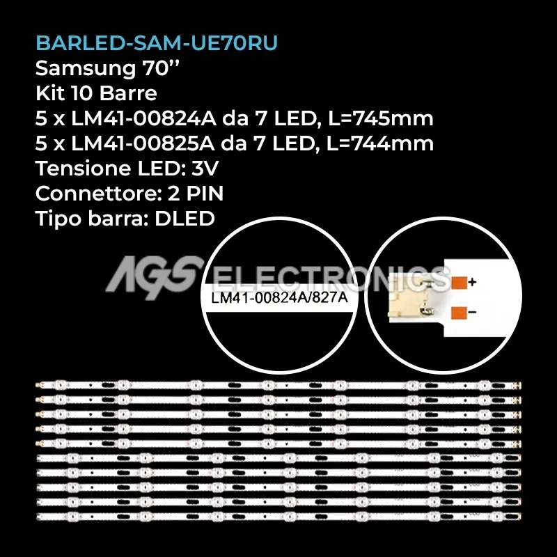 kit 10 barre LED retroilluminazione per Samsung 70 pollici modello UN70NU6900F
