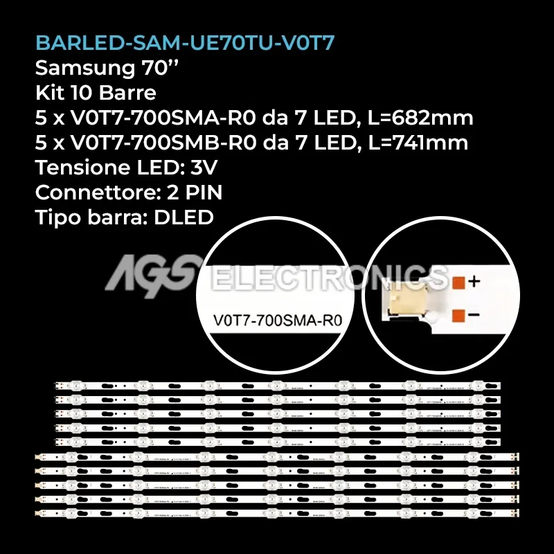 kit 10 barre LED retroilluminazione per Samsung 70 pollici modello UE70CU7150UXXN