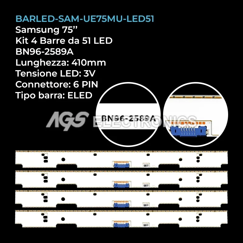 kit 4 barre LED retroilluminazione per Samsung 75 pollici modello UN75MU850DFXZA