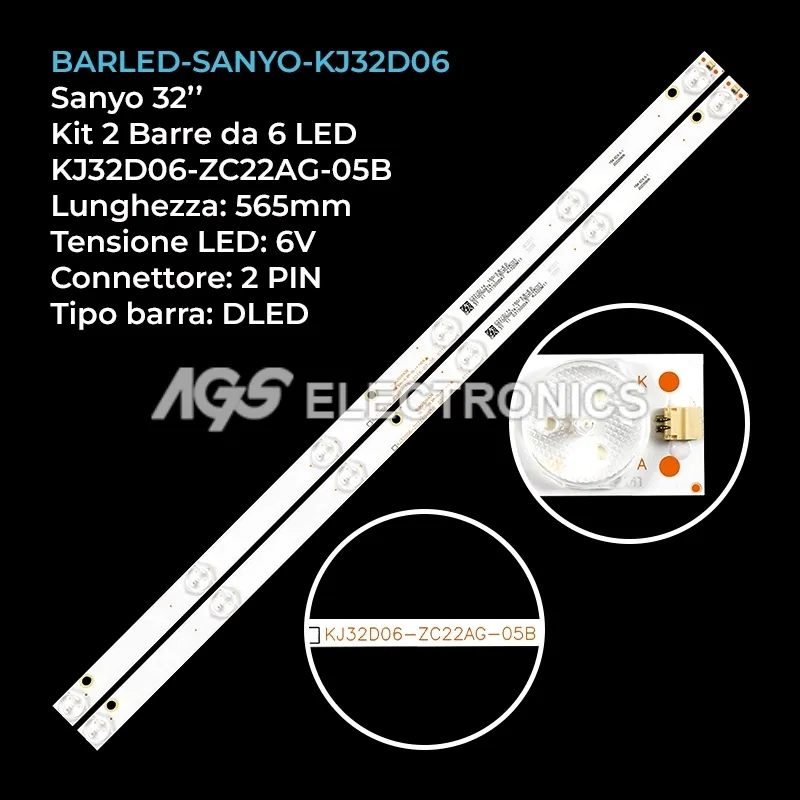 kit 2 barre LED retroilluminazione per Sanyo 32 pollici modello SMT32MA3