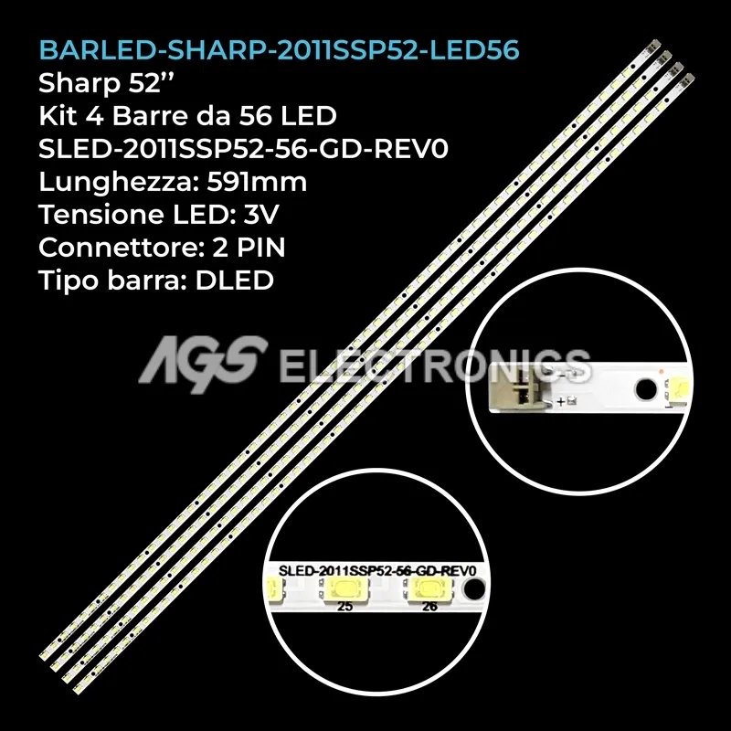 kit 4 barre LED retroilluminazione per Sharp 52 pollici modello LCD52LX545A
