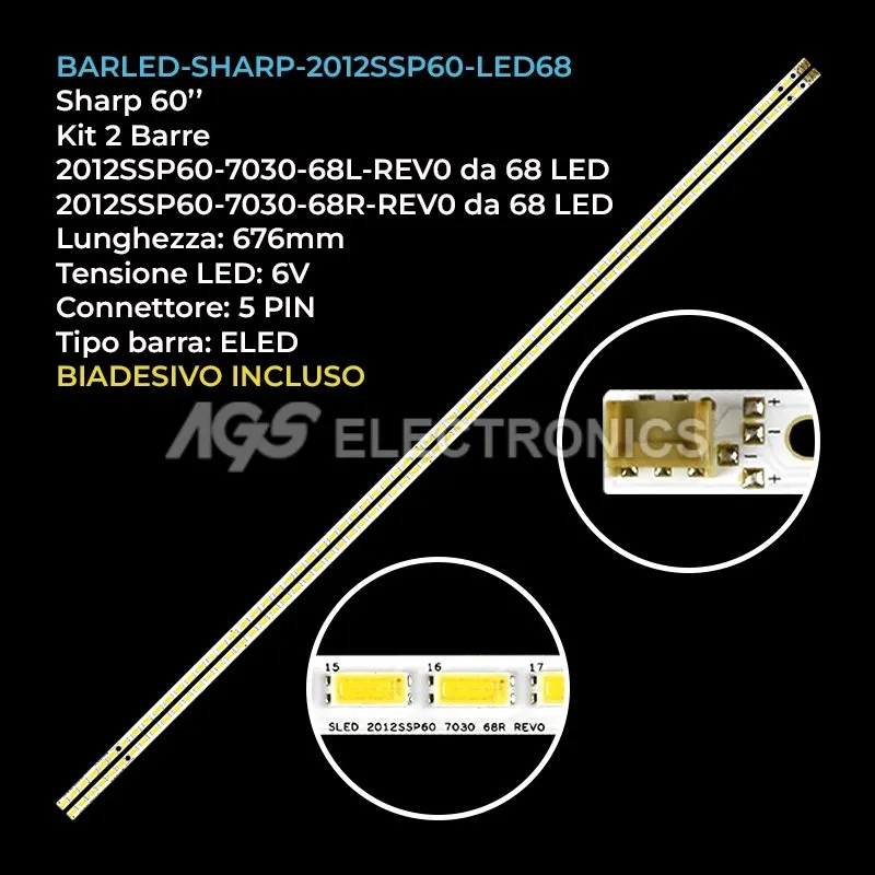 kit 2 barre LED retroilluminazione per Sharp 60 pollici modello LC60LE651E