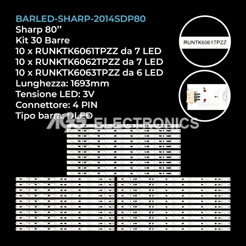 kit 30 barre LED retroilluminazione per Sharp 80 pollici modello LBM800P0701