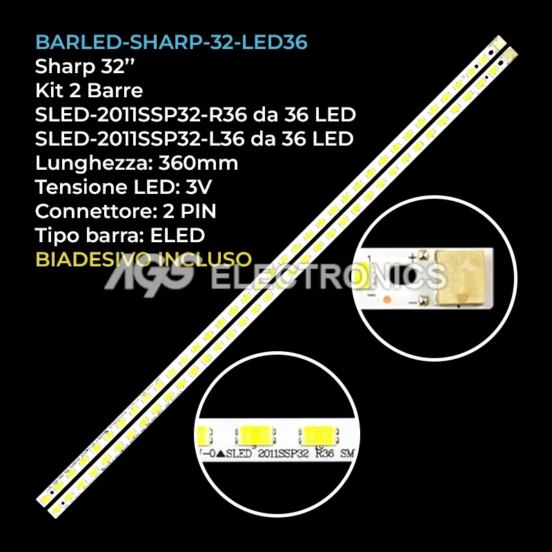 kit 2 barre LED retroilluminazione per Sharp 32 pollici modello LC32LE244E