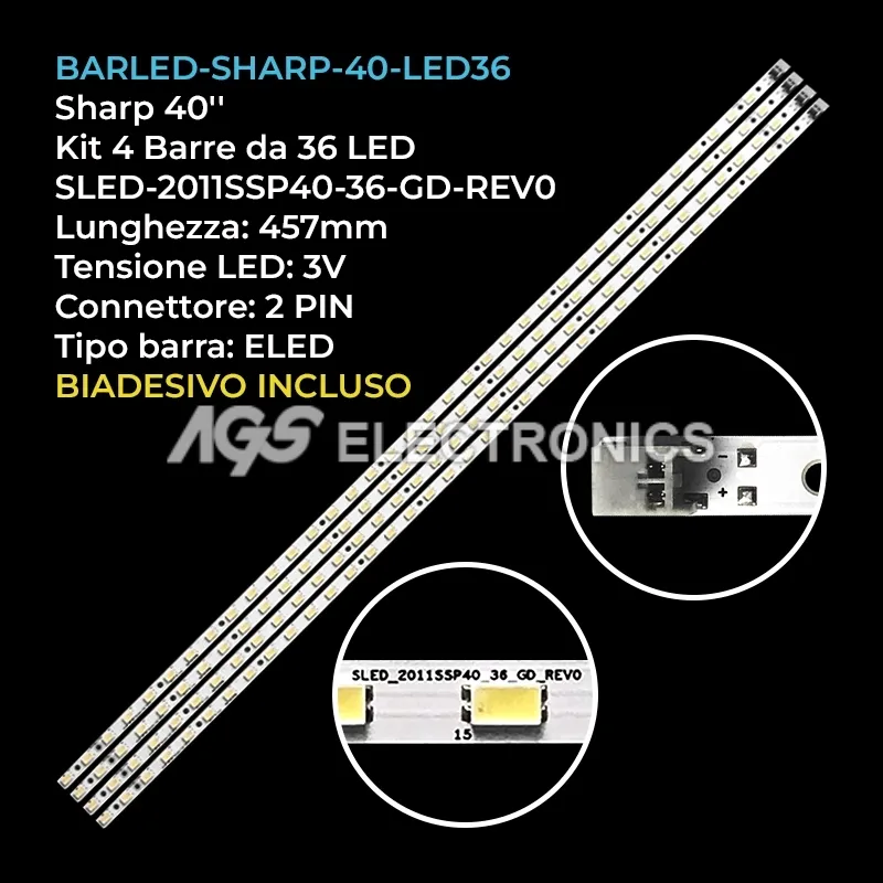 kit 4 barre LED retroilluminazione per Sharp 40 pollici modello LCD40LX260A