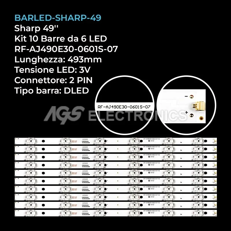 kit 10 barre LED retroilluminazione per Sharp 49 pollici modello LC49SFE7332E