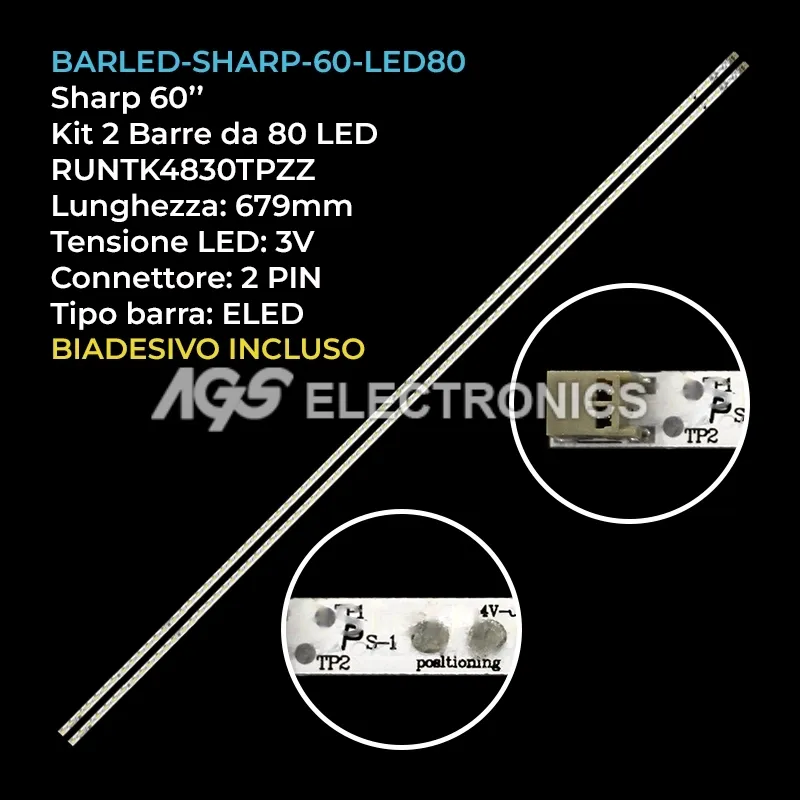 kit 2 barre LED retroilluminazione per Sharp 60 pollici modello LC60LE832U