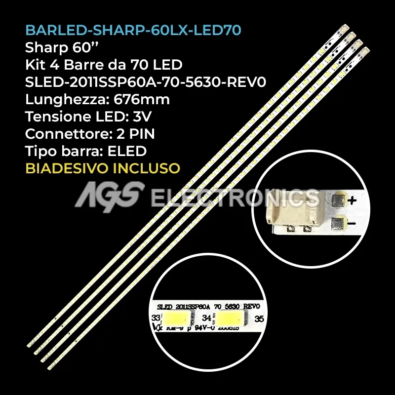 kit 4 barre LED retroilluminazione per Sharp 60 pollici modello 60LX830A