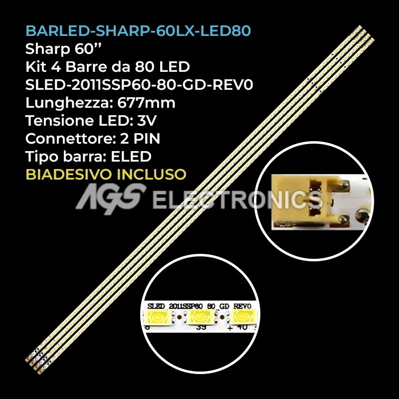 kit 4 barre LED retroilluminazione per Sharp 60 pollici modello LCD60LX530A