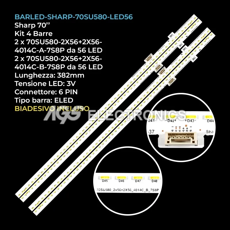 kit 4 barre LED retroilluminazione per Sharp 70 pollici modello LC70UI9362K