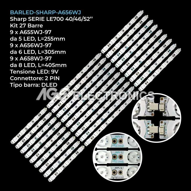 kit 27 barre LED retroilluminazione per Sharp 65 pollici modello LC52LE700UN