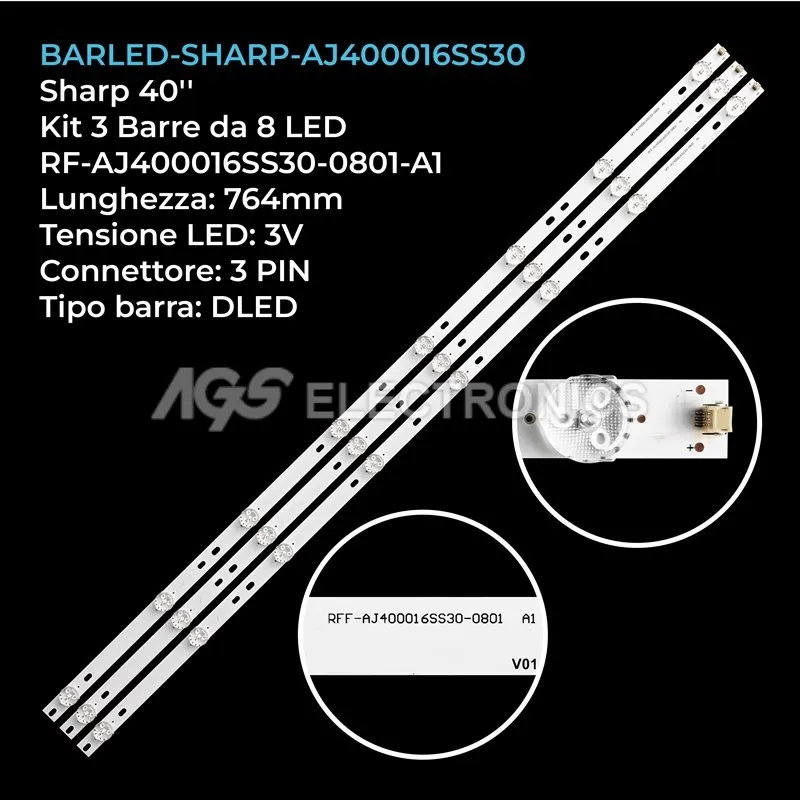 kit 3 barre LED retroilluminazione per Sharp 40 pollici modello 40BL5EA