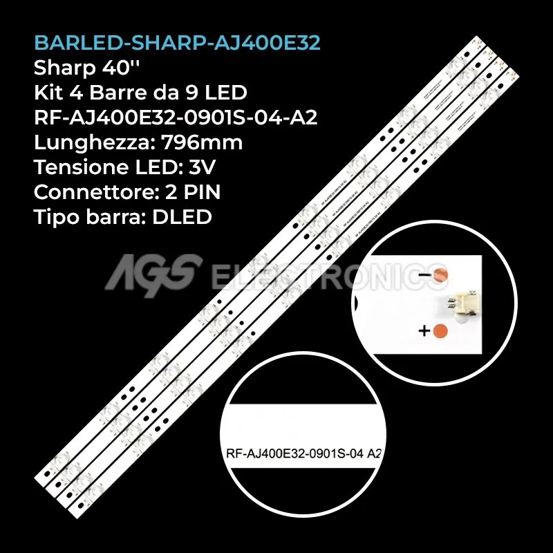 kit 4 barre LED retroilluminazione per Sharp 40 pollici modello LC40CFF5221K