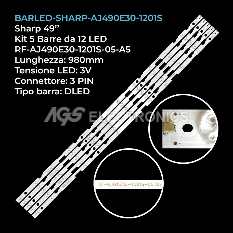 kit 5 barre LED retroilluminazione per Sharp 49 pollici modello LSC490FN02H