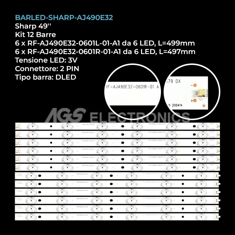kit 12 barre LED retroilluminazione per Sharp 49 pollici modello 49CFE6032K