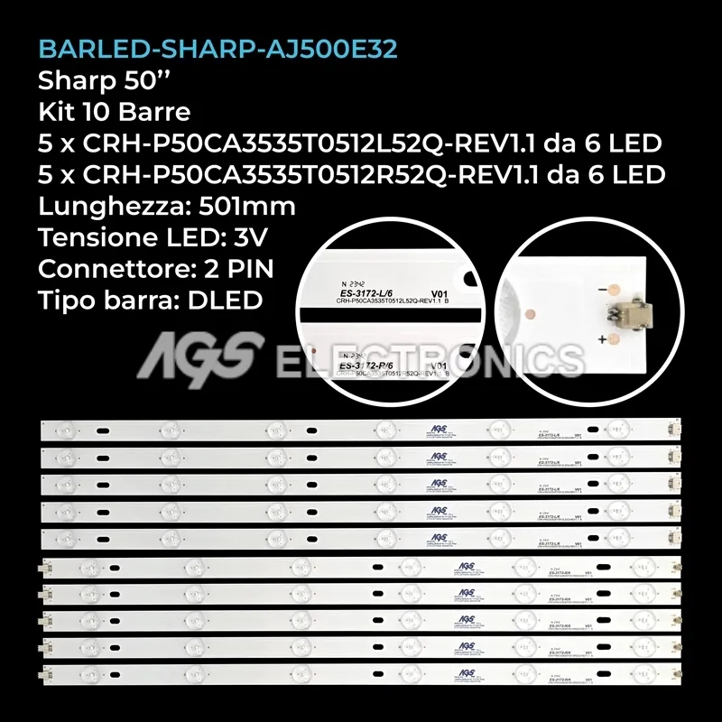 kit 10 barre LED retroilluminazione per Sharp 50 pollici modello LC50CFG6001K