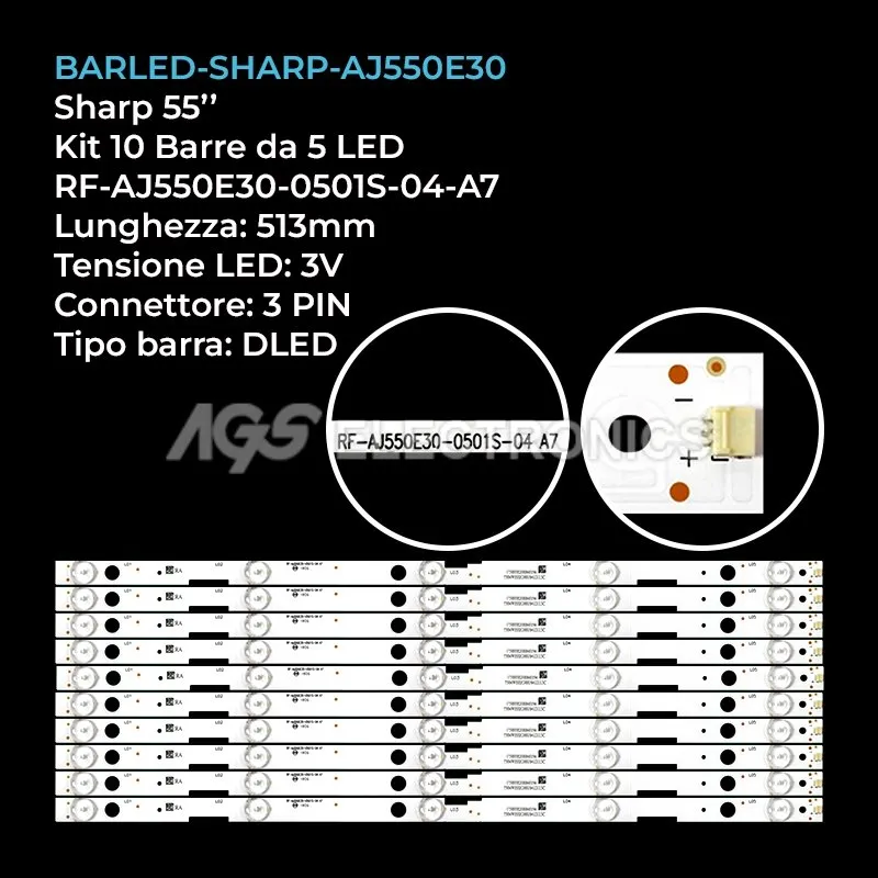 kit 10 barre LED retroilluminazione per Sharp 55 pollici modello LY2Q507G001