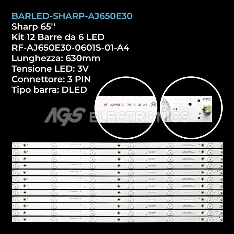 kit 12 barre LED retroilluminazione per Sharp 65 pollici modello LC65UI7352E