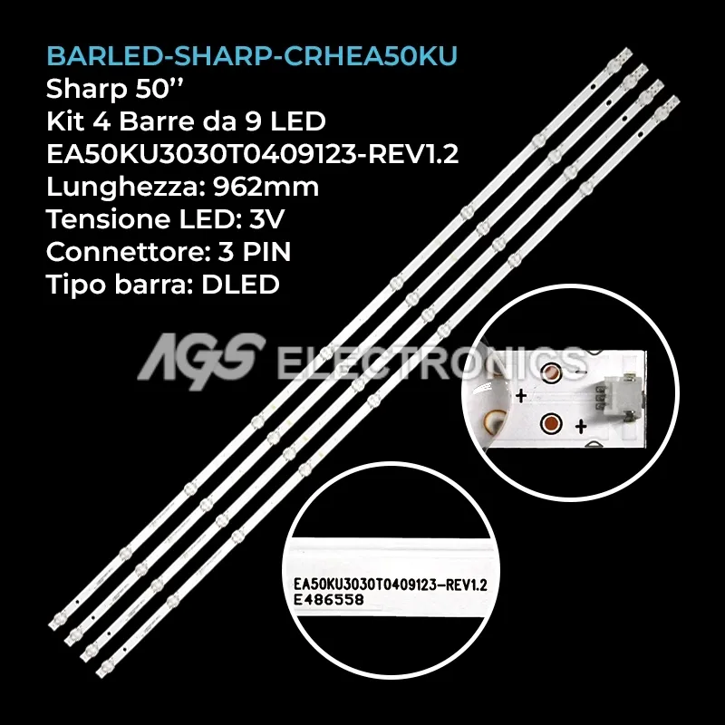 kit 4 barre LED retroilluminazione per Sharp 50 pollici modello 50DJ2E