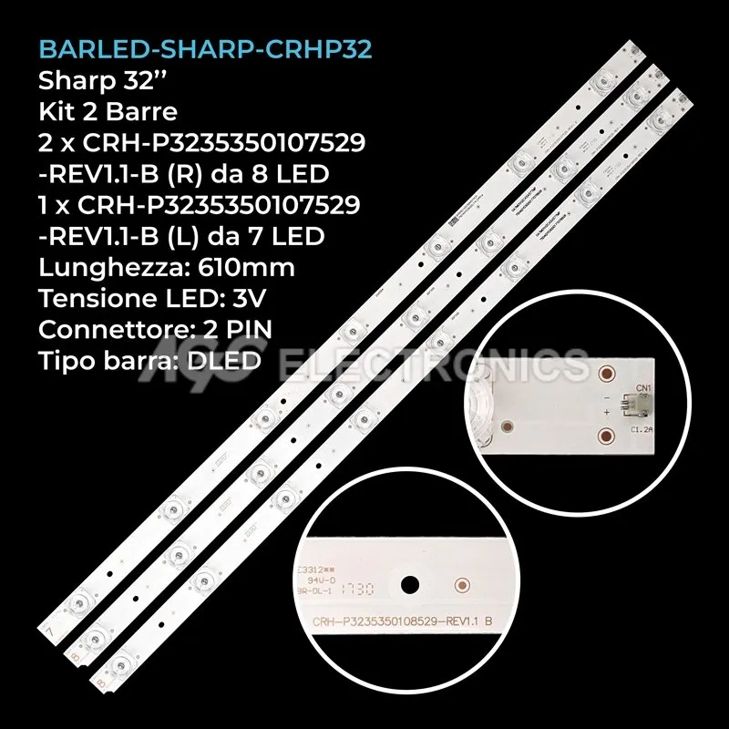 kit 3 barre LED retroilluminazione per Sharp 32 pollici modello LC32CHE5100
