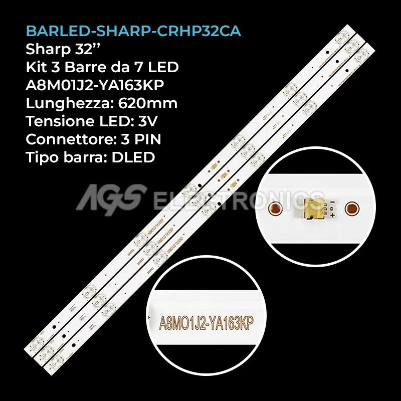 kit 3 barre LED retroilluminazione per Sharp 32 pollici modello LC32HI5012KF