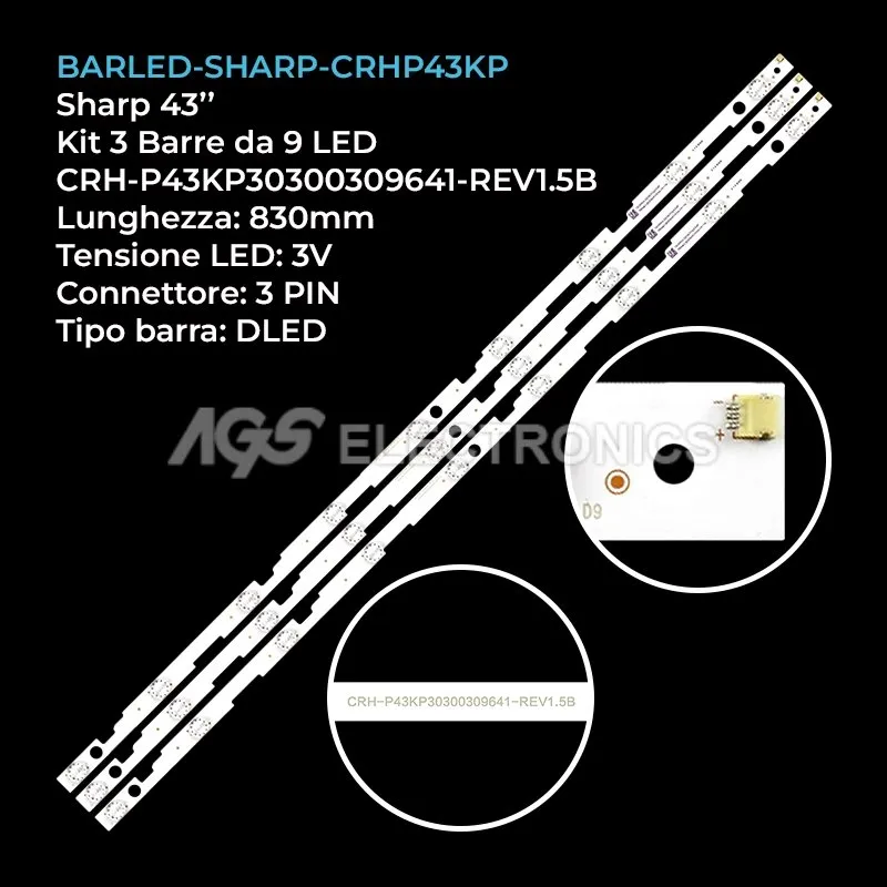 kit 3 barre LED retroilluminazione per Sharp 43 pollici modello LC43UI7352E