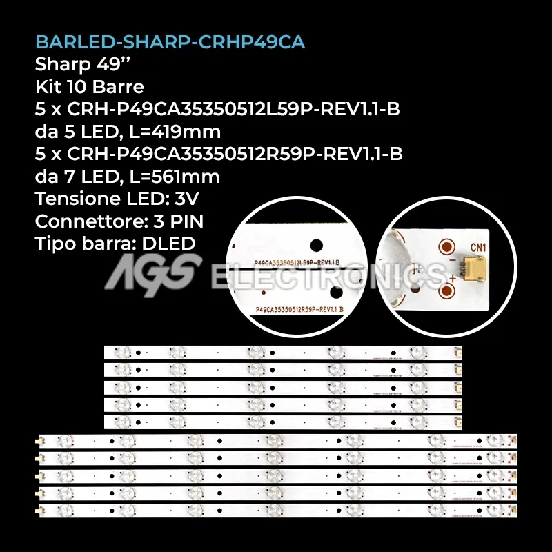 kit 10 barre LED retroilluminazione per Sharp 49 pollici modello LC49CFG6001K