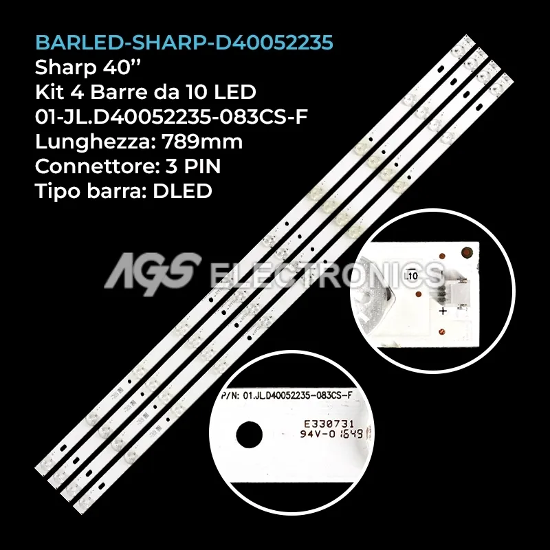 kit 4 barre LED retroilluminazione per Sharp 40 pollici modello STVLC40T560FI