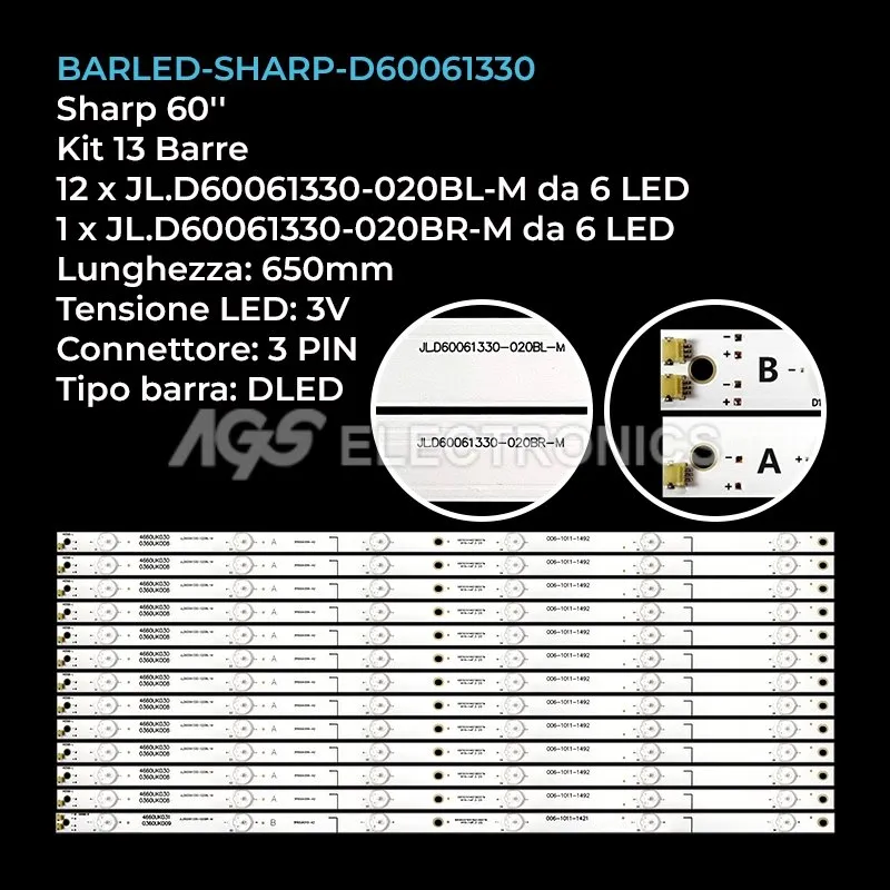 kit 13 barre LED retroilluminazione per Sharp 60 pollici modello SD600DUS1