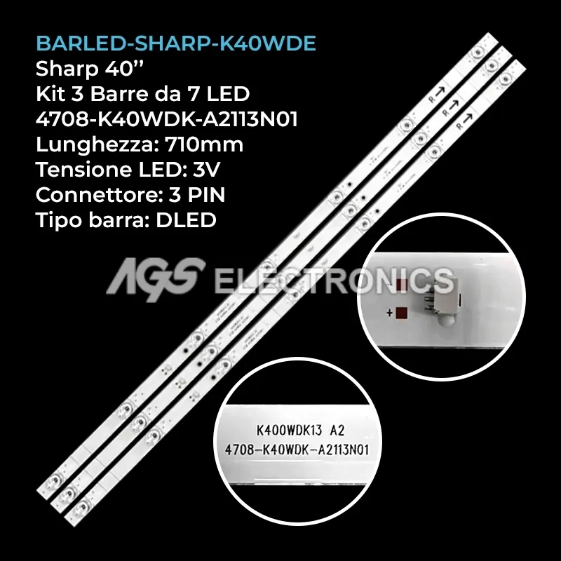 kit 3 barre LED retroilluminazione per Sharp 40 pollici modello 40FG2EA