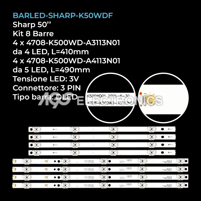kit 8 barre LED retroilluminazione per Hisense 50 pollici modello 50K5400
